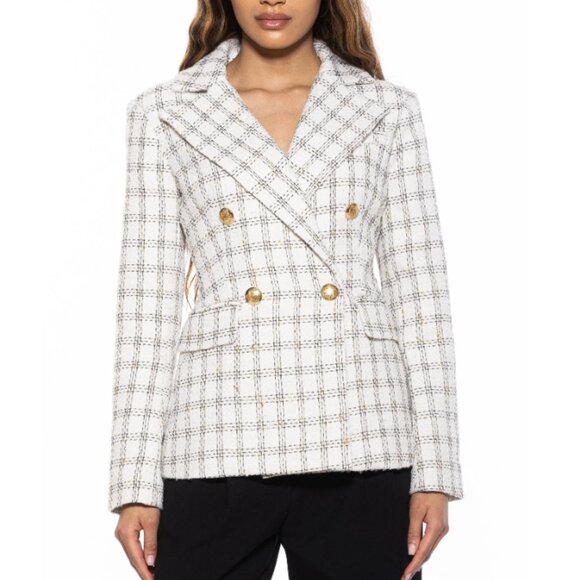 Alexia Admor Jackets & Blazers - Alexia Admor Women's Ivory Plaid Checkered Farrah Tweed Blazer Size 12